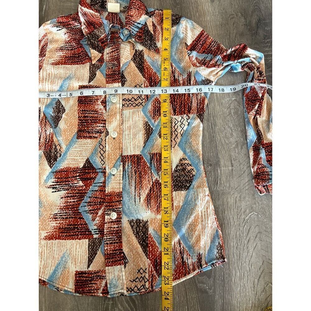 Vintage 70s Abstract Print Button Front Long Slee… - image 5